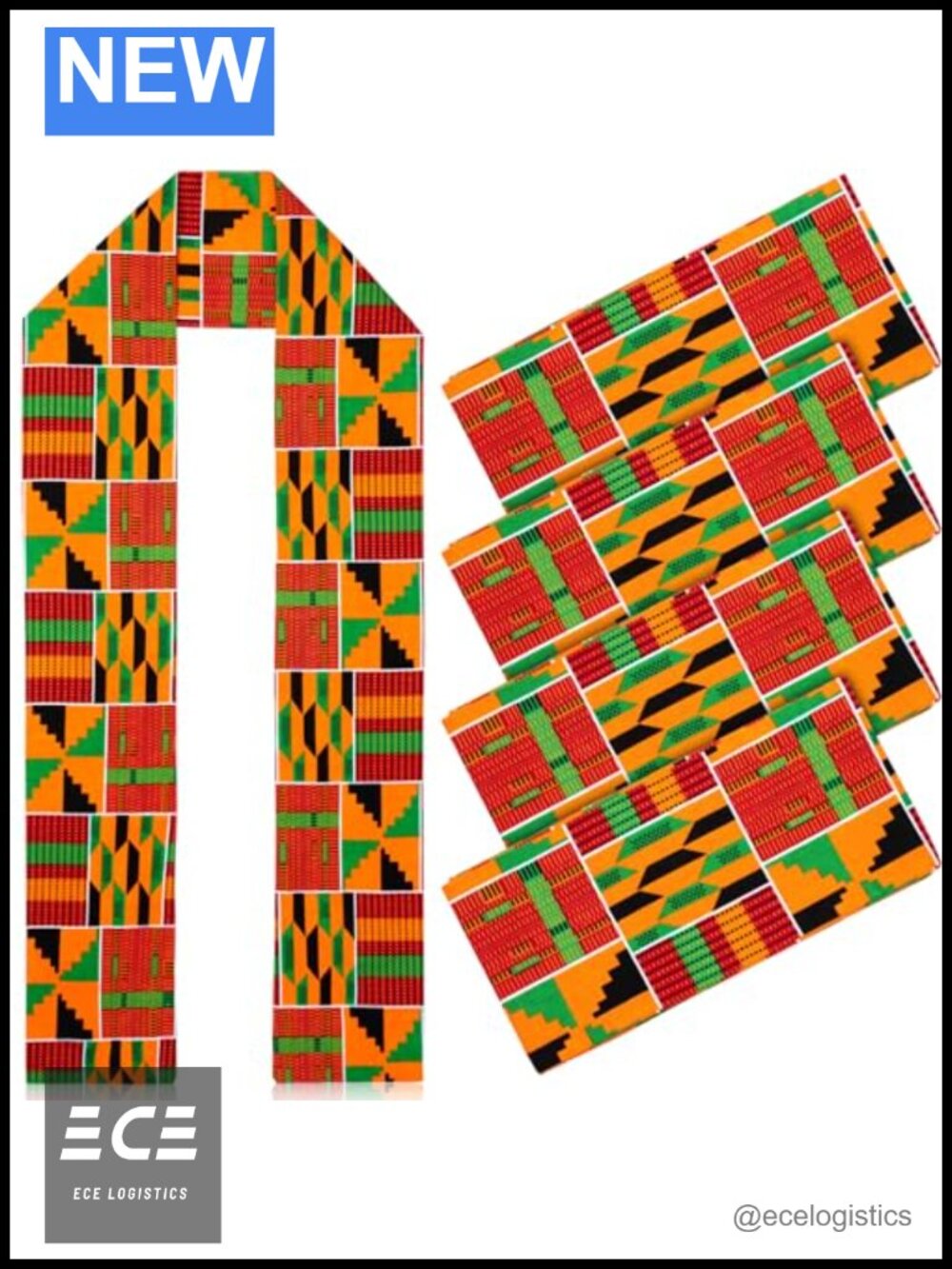 African Kente Print Cotton Scarf Stole Sash 70 Inch Unisex